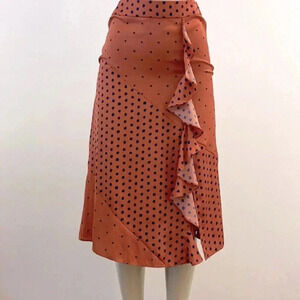Free People Polka Dot Long Skirt Rust Color Frilly Femine Bohemian Ruffle Silky
